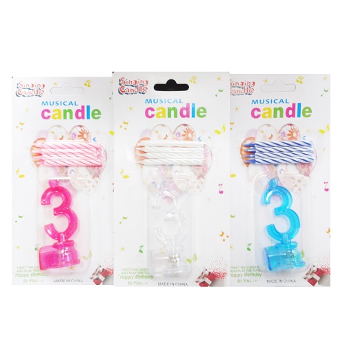 Birthday Candles #3 4pc LED Asst Clrs - wholesale