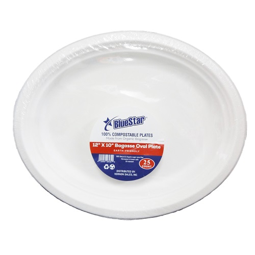 Blue Star Bagasse Oval Plates 25ct 12X10 - wholesale