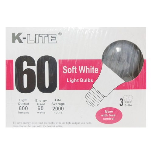 K-Lite Light Bulb 3pk 60w Soft White - wholesale