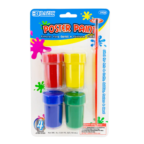 Poster Paint 4 Colors W-Brush - wholesale