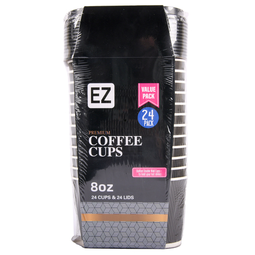 EZ Coffee Cups W-Lids 24ct 8oz Paper - wholesale