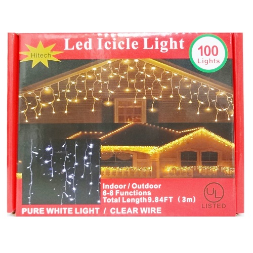 X-Mas LED Icicle Lights 100ct Clr White - wholesale