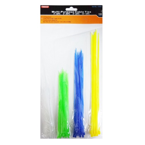 Cable TIes 100ct Ass Size & Clrs - wholesale